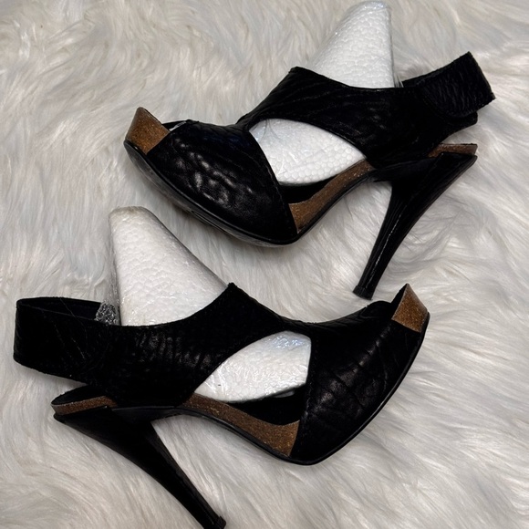 Pedro Garcia Black and White Peep-Toe Heels - Picture 9 of 17